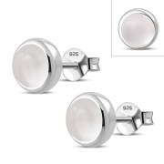 Rose Quartz Round Silver Stud Earrings, e421st